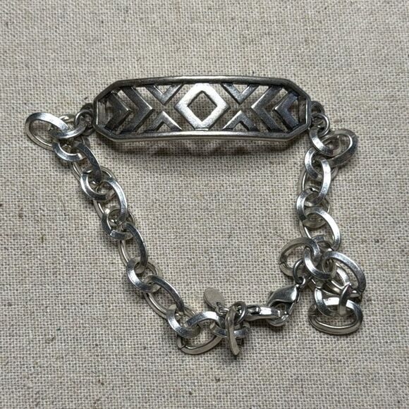 💛 Premier Designs Silver Plated X Face Plate Bracelet / Anklet - Picture 2 of 5